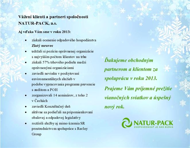 NATUR-PACK: Ďakujeme obchodným partnerom a klientom za spoluprácu v roku 2013
