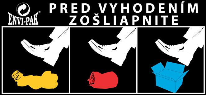 Pred vyhodením plastových fliaš, plechoviek, škatúľ a nápojových kartónov zmenšite ich objem.